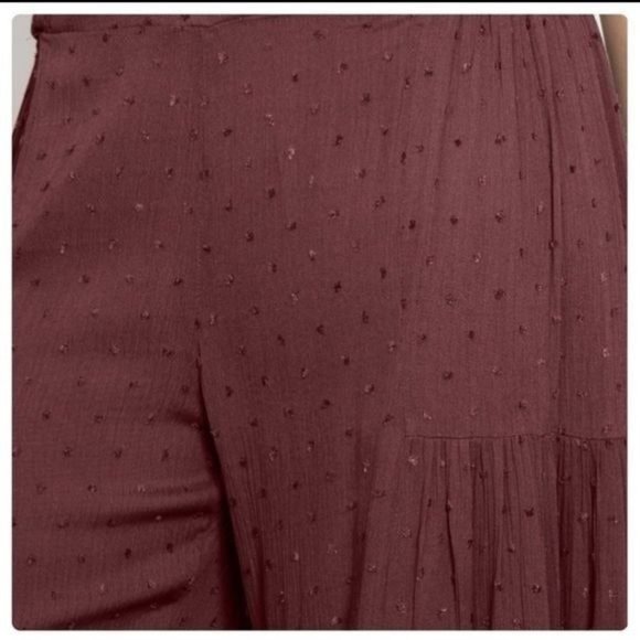 🧡6/$25🧡DARK PLUM HIGH WAIST SWISS DOT PALAZZO PANTS-NEW - Picture 2 of 5